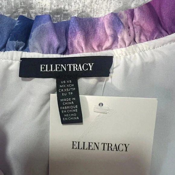 ELLEN TRACY DRESS BLUE & PURPLE PASTELS BOHEMIAN RUFFLES  LONG SLEEVES SIZE XS - Picture 5 of 10